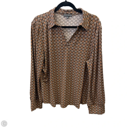 Blouse Long Sleeve By Adrianna Papell In Brown, Size: Xl