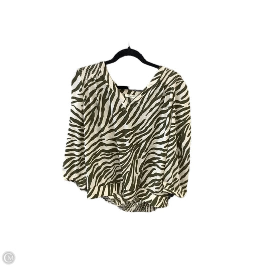 Blouse 3/4 Sleeve By Black Rainn In Green & White, Size: L