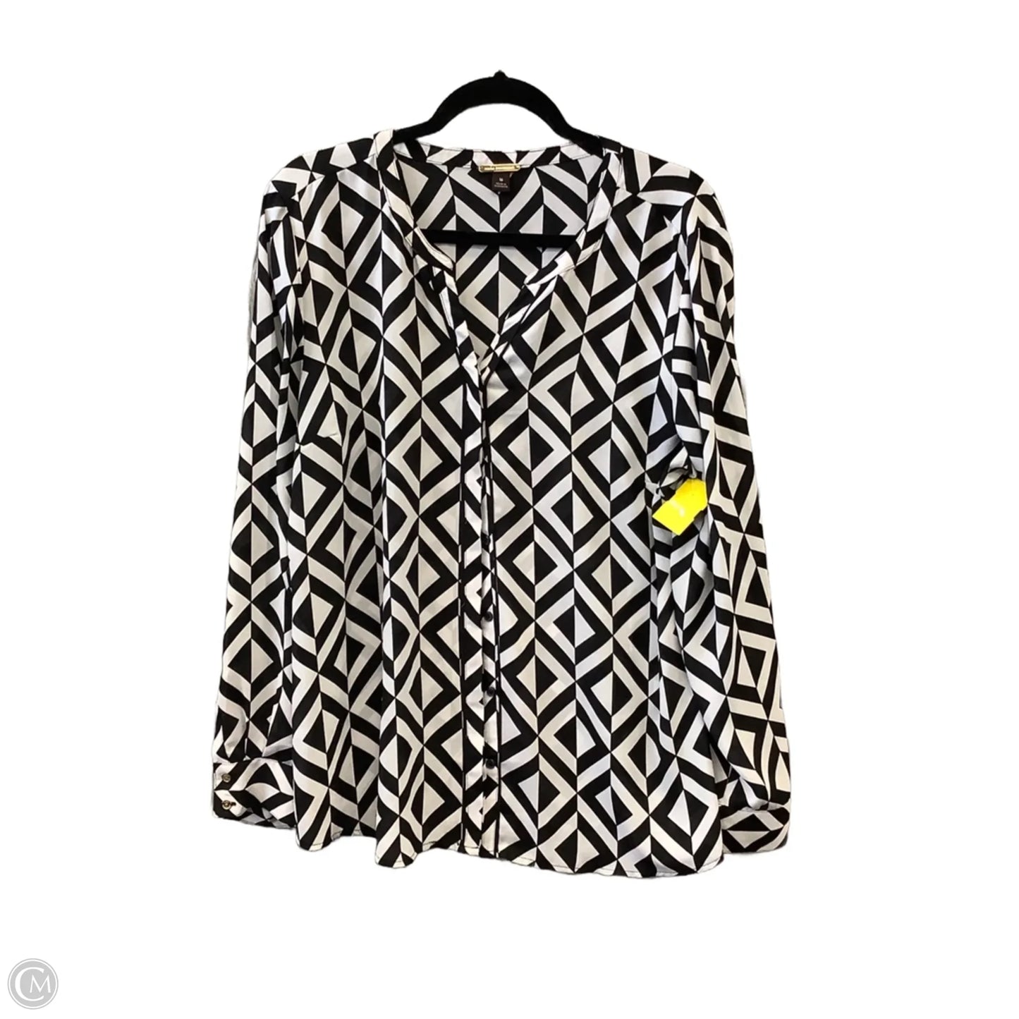 Blouse Long Sleeve By Dana Buchman In Black & White, Size: Xl