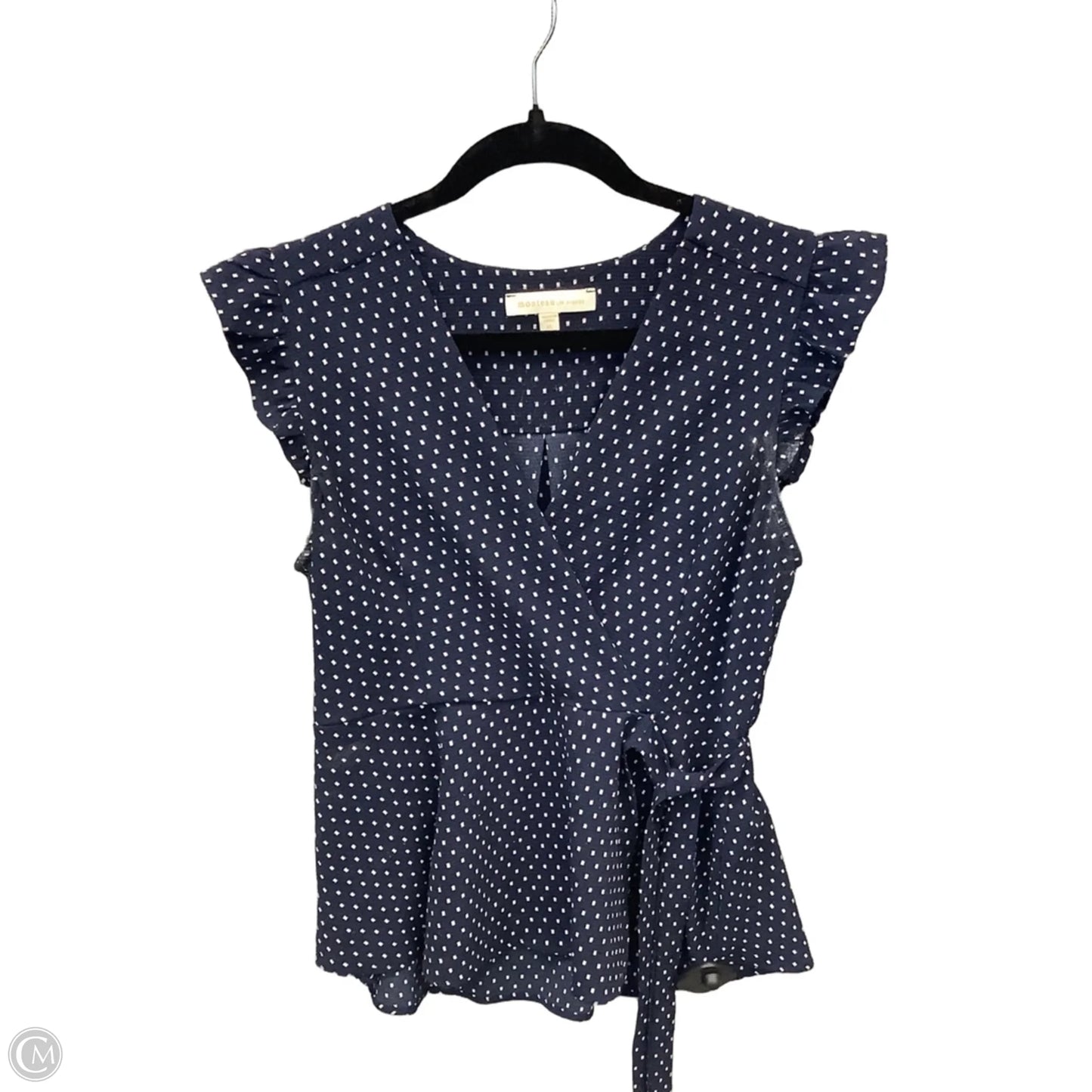 Top Short Sleeve By Monteau In Blue & White, Size: Xl