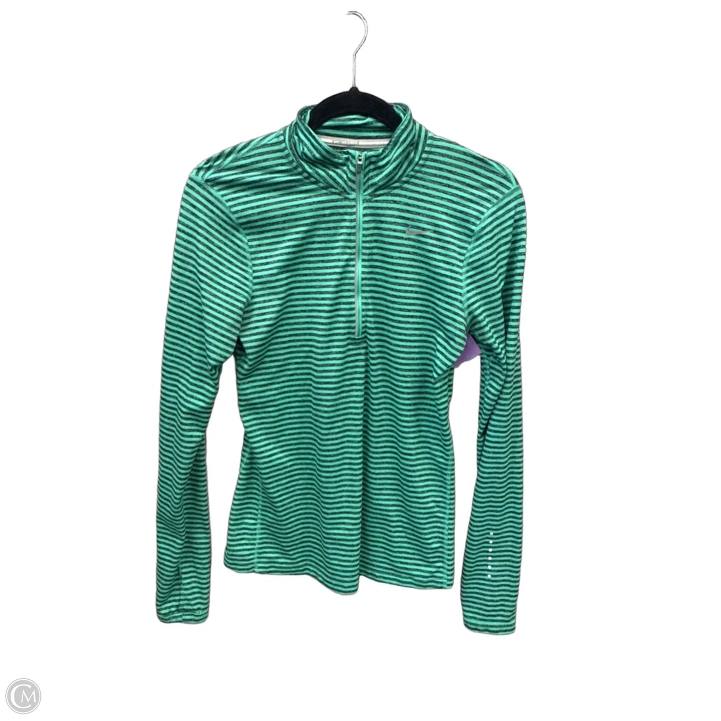 Athletic Top Long Sleeve Collar By Nike Apparel In Striped Pattern, Size: S