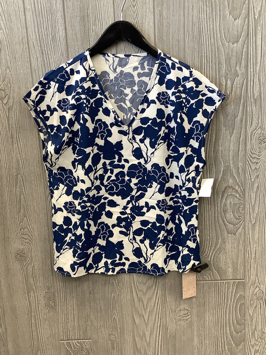 Blue & White Top Short Sleeve Clothes Mentor, Size S