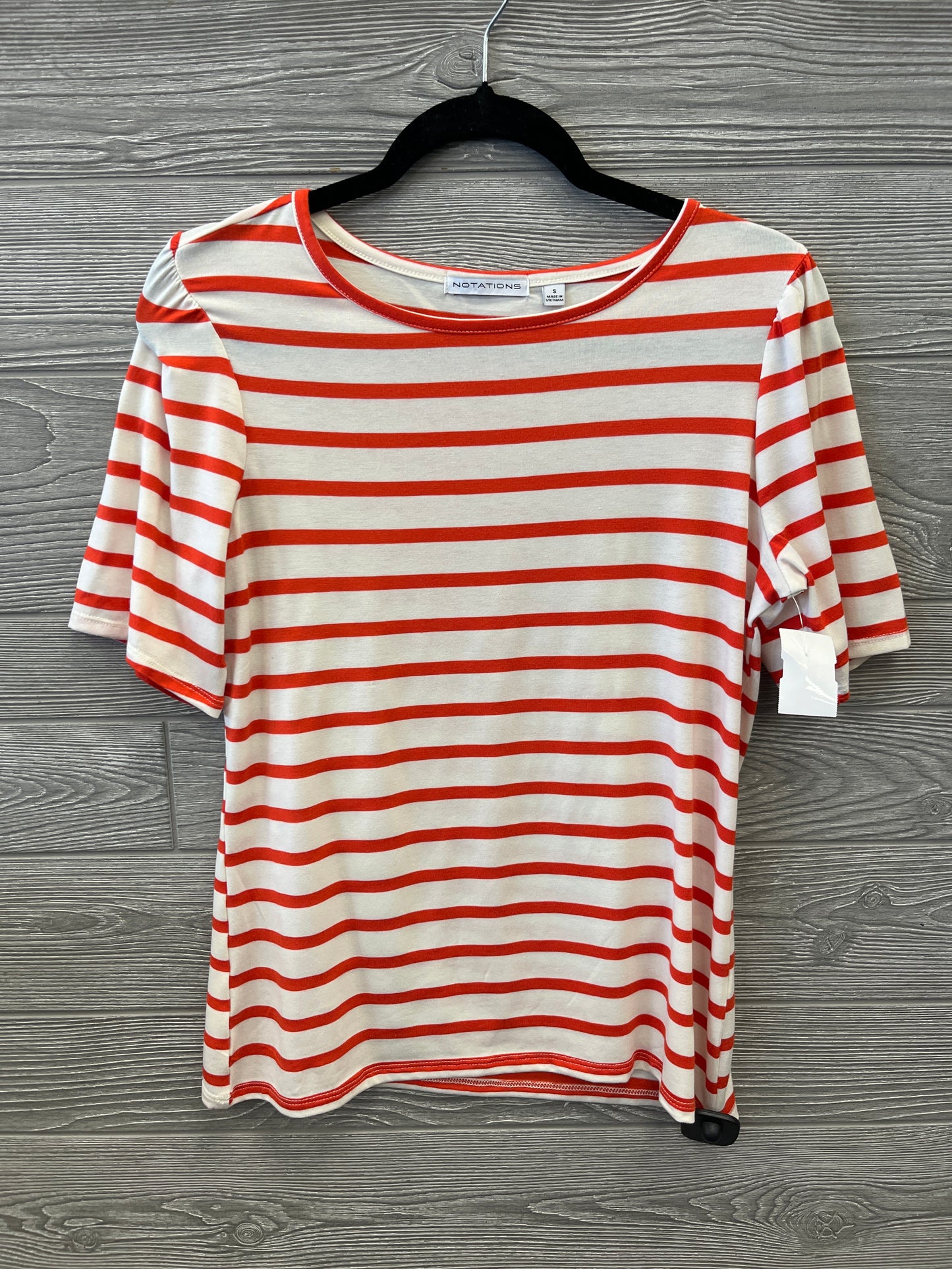 Top Short Sleeve By Notations In Orange & White, Size: S