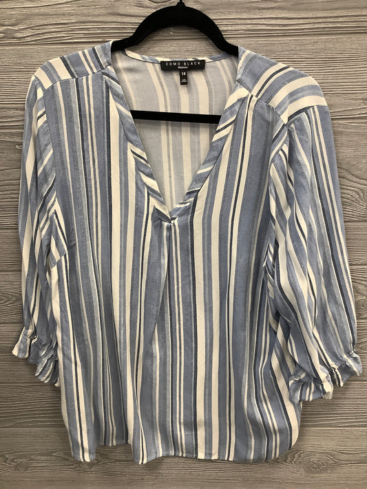 Top Long Sleeve By Clothes Mentor In Blue & White, Size: 1x