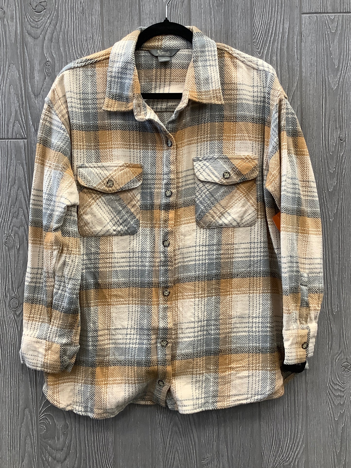 Jacket Shirt By Natural Reflections In Grey & Yellow, Size: Xl