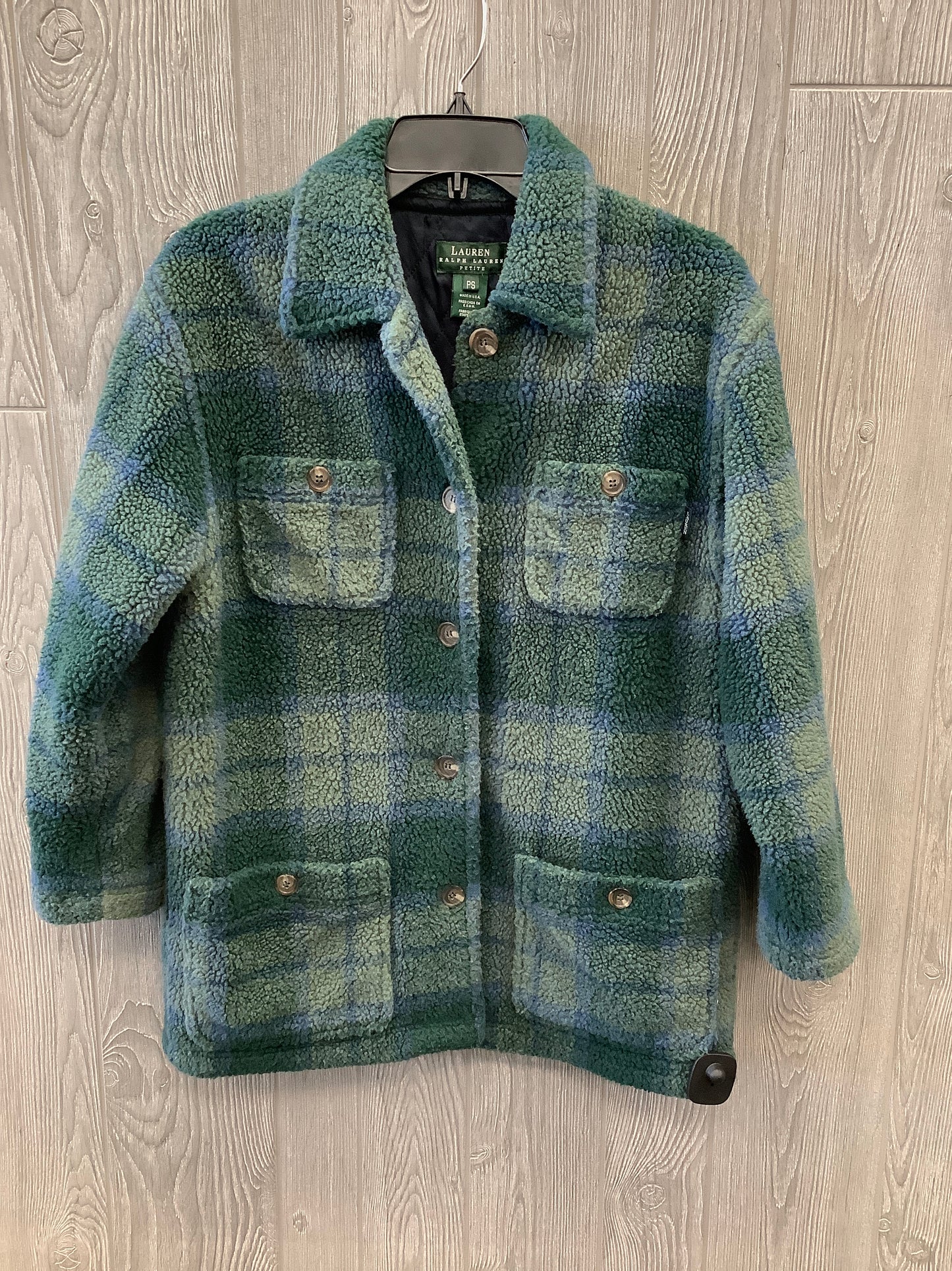 Coat Faux Fur & Sherpa By Lauren By Ralph Lauren In Blue & Green, Size: Sp