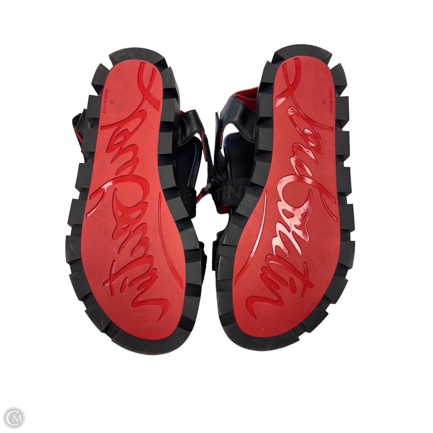 Sandals Luxury Designer By Christian Louboutin In Black & Red, Size: 7.5