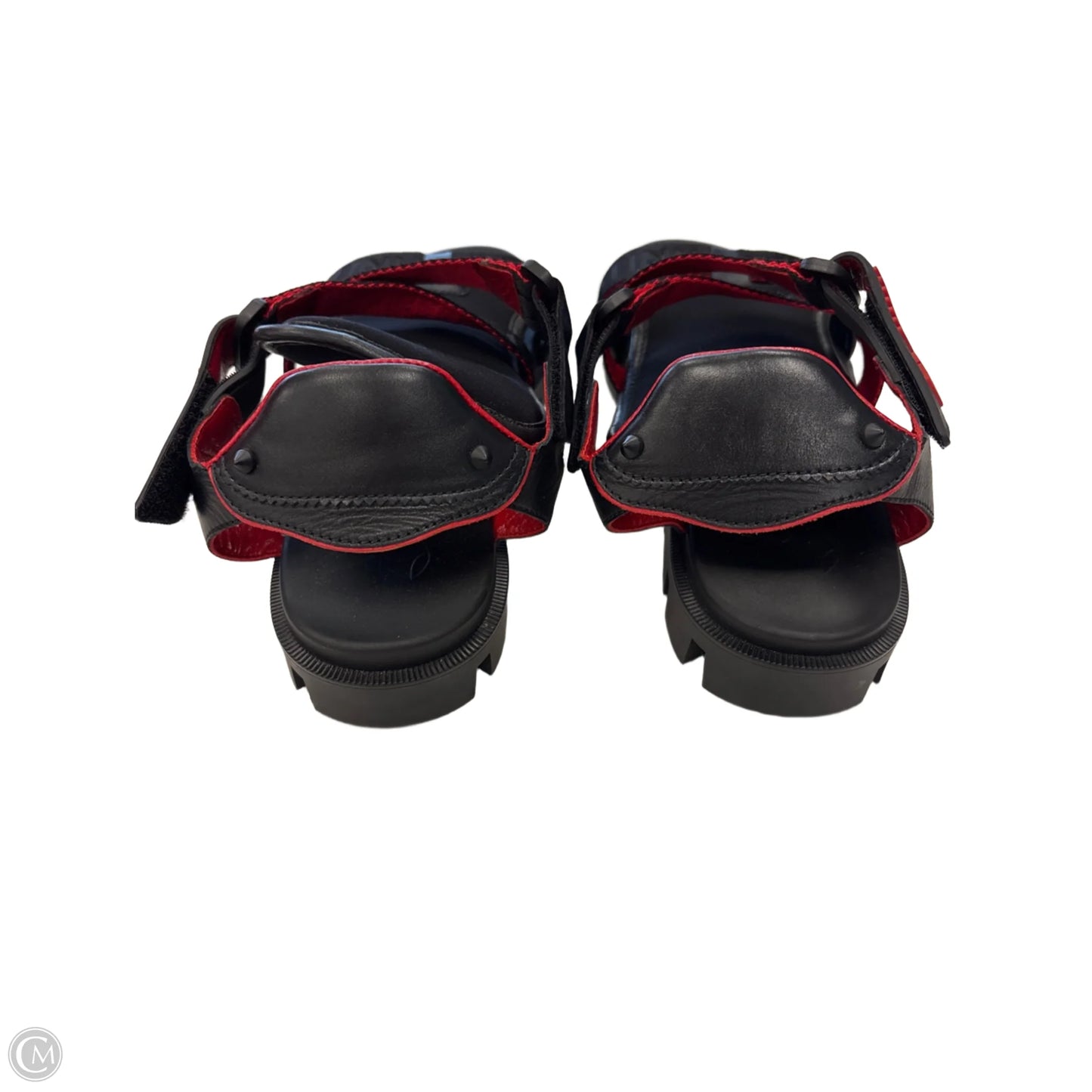 Sandals Luxury Designer By Christian Louboutin In Black & Red, Size: 7.5