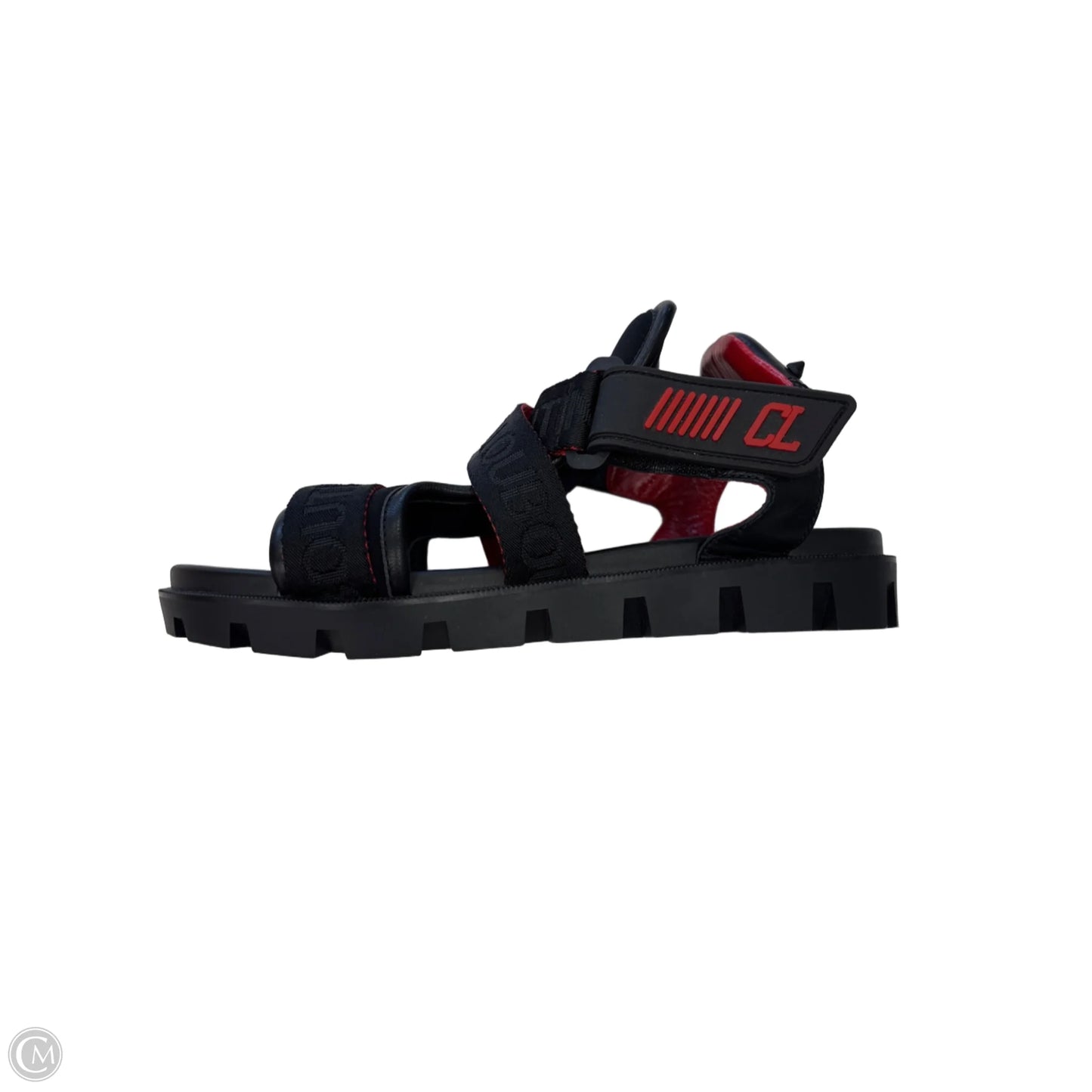 Sandals Luxury Designer By Christian Louboutin In Black & Red, Size: 7.5