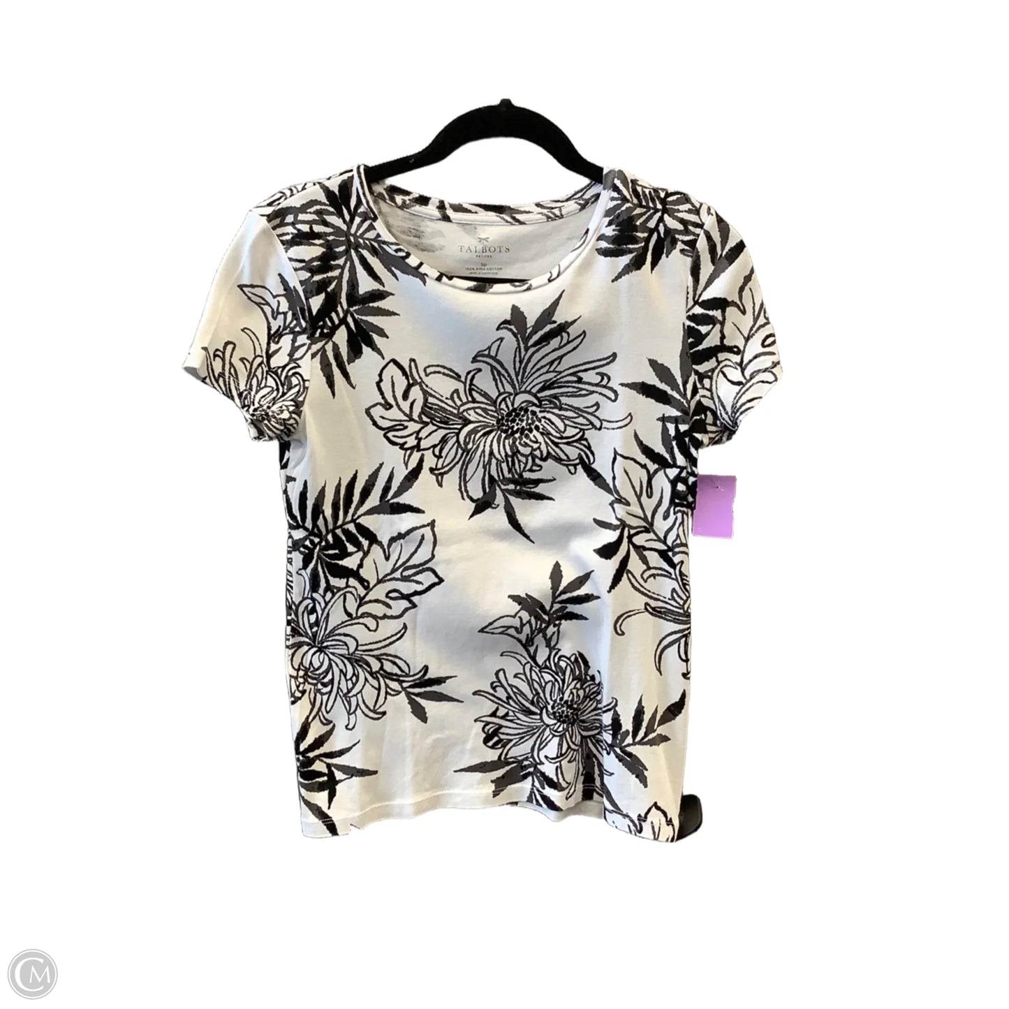 Top Short Sleeve By Talbots In Grey & White, Size: Sp