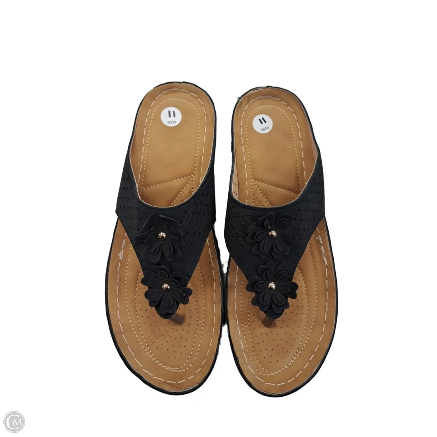 Sandals Flats By Clothes Mentor In Black & Tan, Size: 11