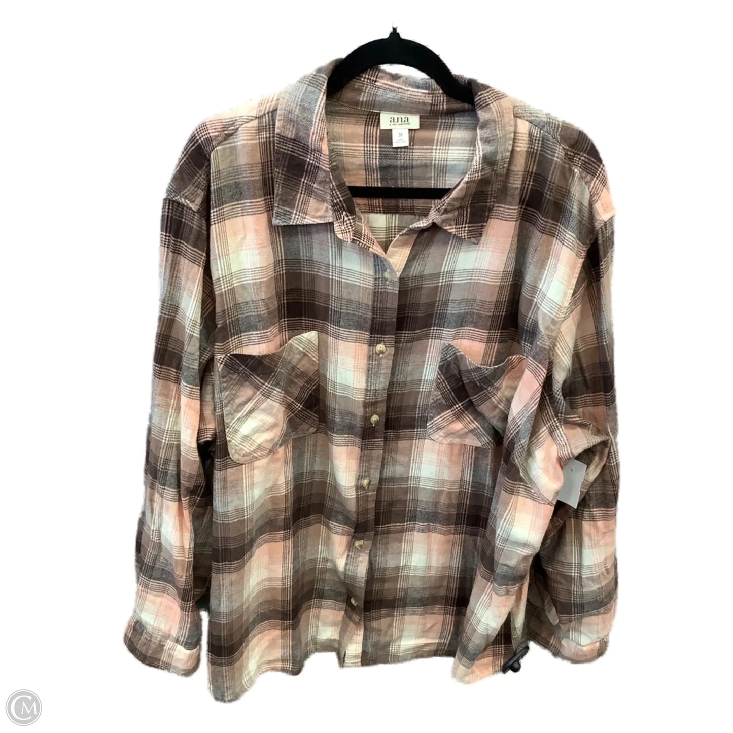 Top Long Sleeve By Ana In Plaid Pattern, Size: 3x