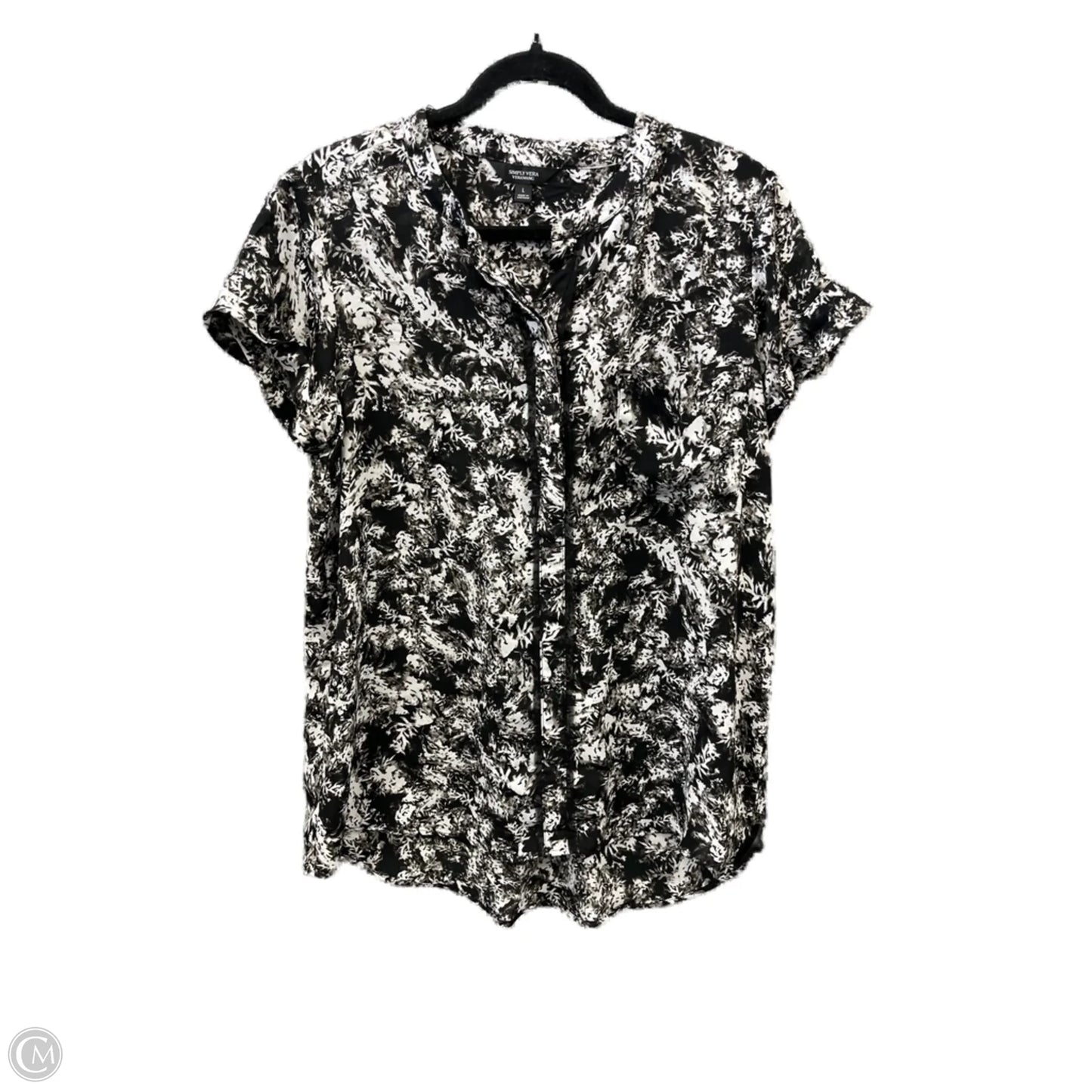 Top Short Sleeve By Simply Vera In Black & White, Size: L