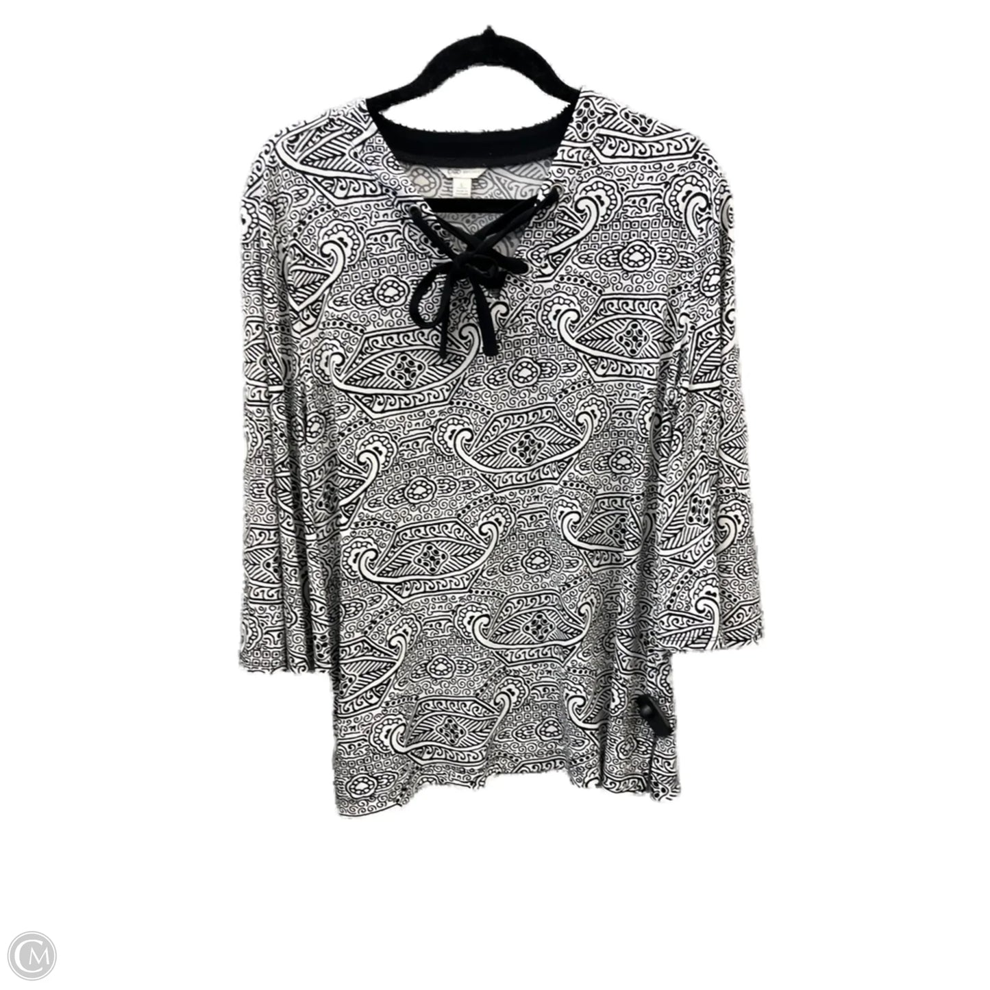 Top Long Sleeve By Cato In Black & White, Size: L
