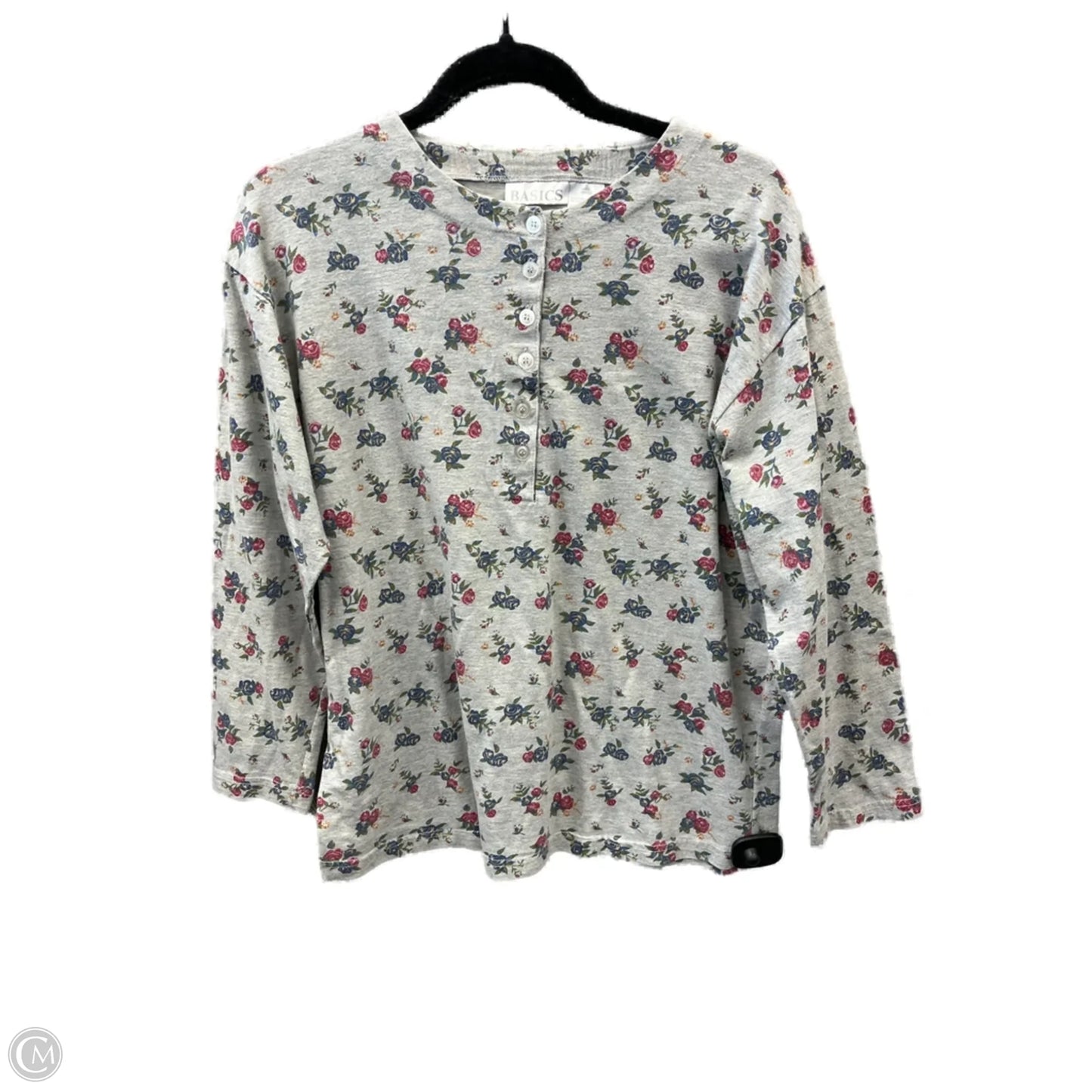 Top Long Sleeve By Basics Plus In Grey, Size: L