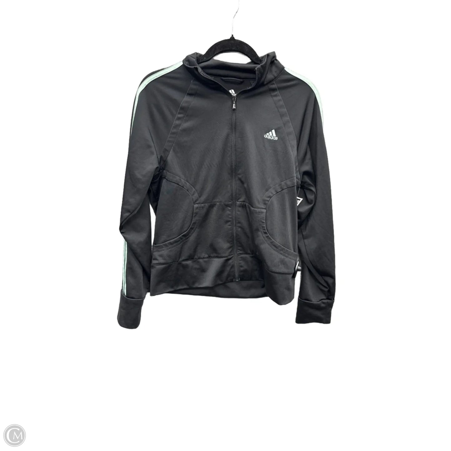 Athletic Top Long Sleeve Collar By Adidas In Green & Grey, Size: M