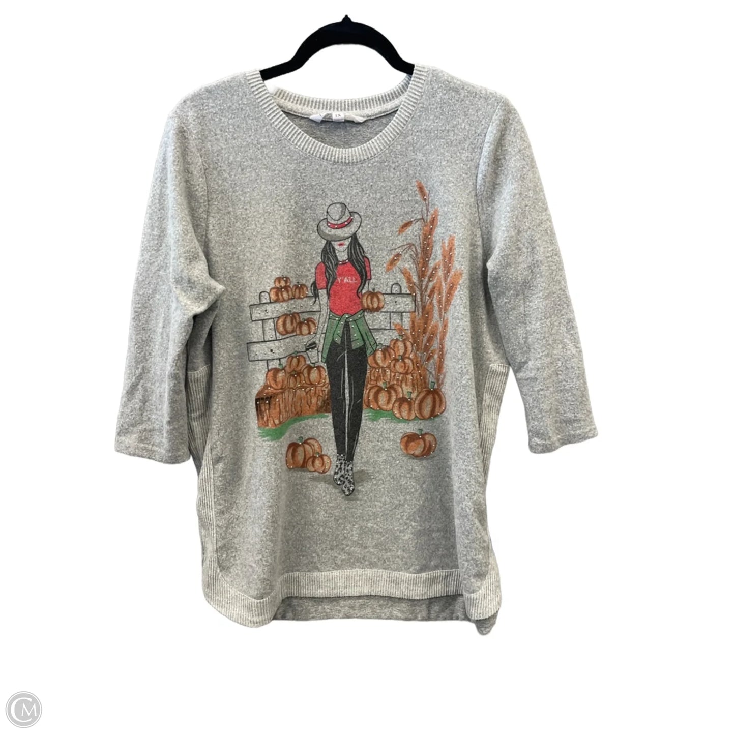 Top Long Sleeve By Clothes Mentor In Grey, Size: 1x