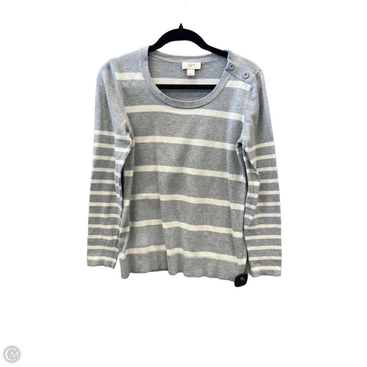 Top Long Sleeve By Loft In Grey & White, Size: M