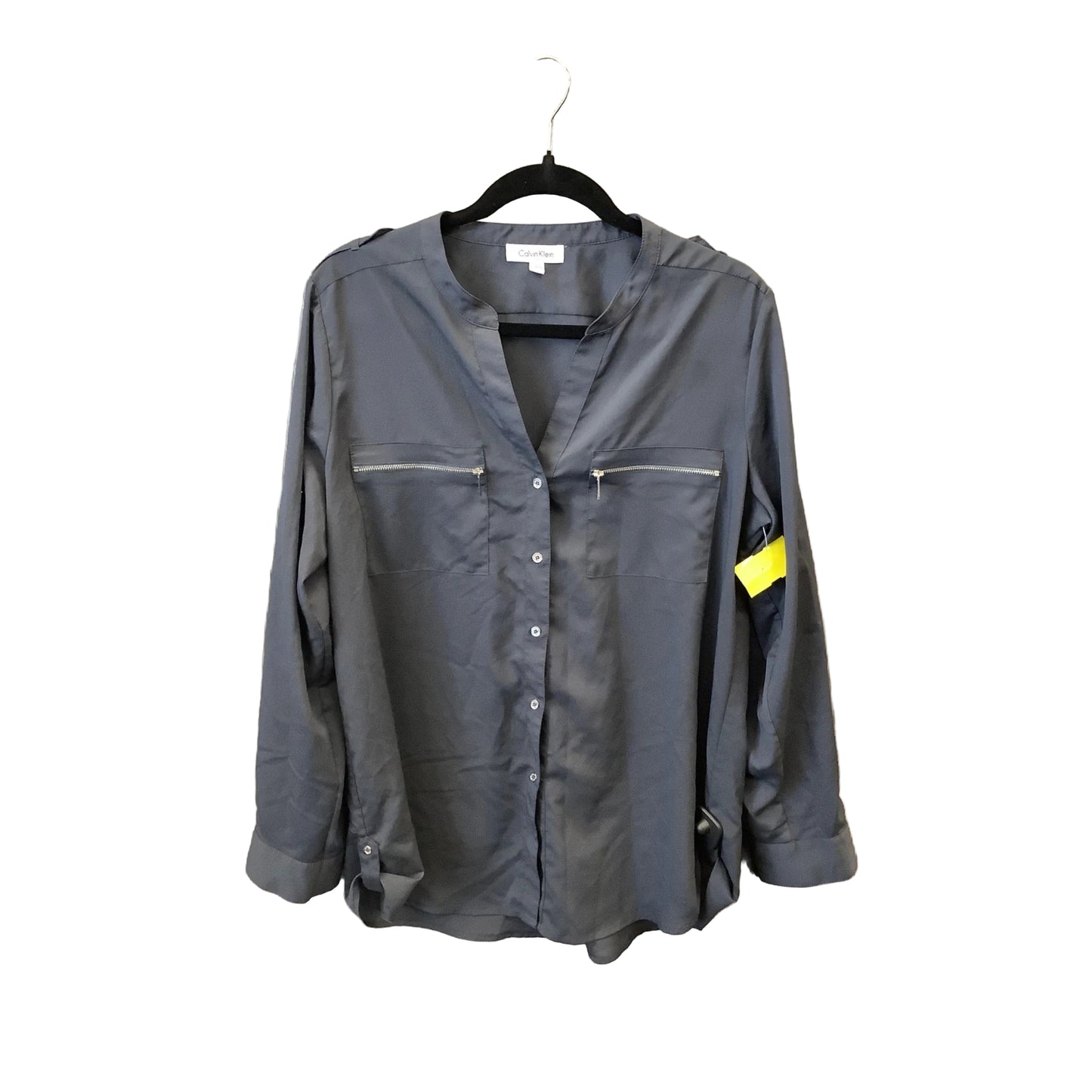 Top Long Sleeve By Calvin Klein In Grey, Size: L