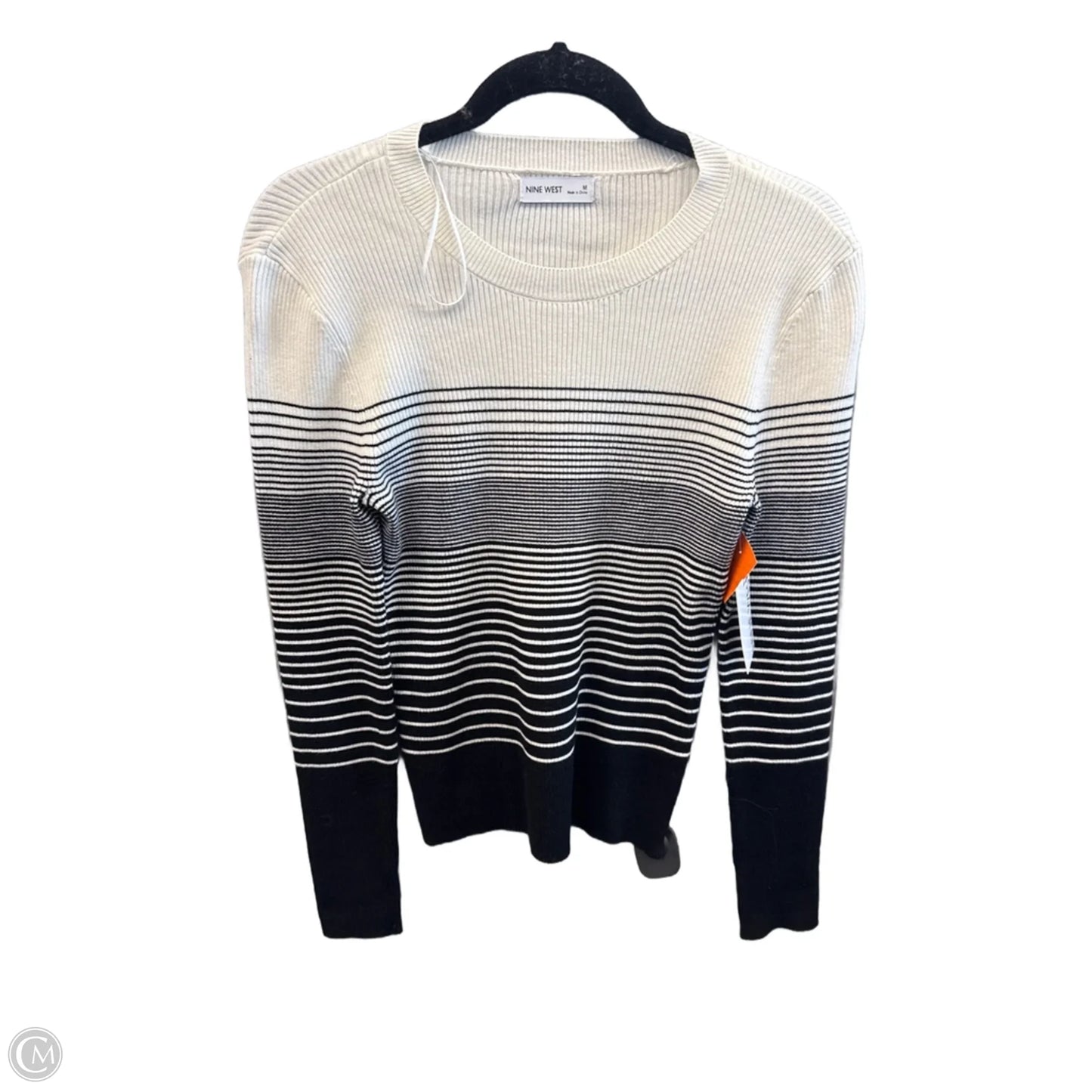 Top Long Sleeve By Nine West Apparel In Black & Cream, Size: M