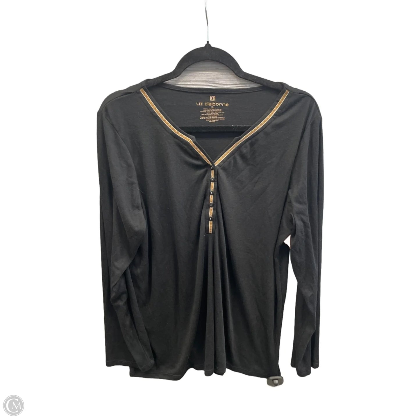 Top Long Sleeve By Liz Claiborne In Black & Gold, Size: Xl