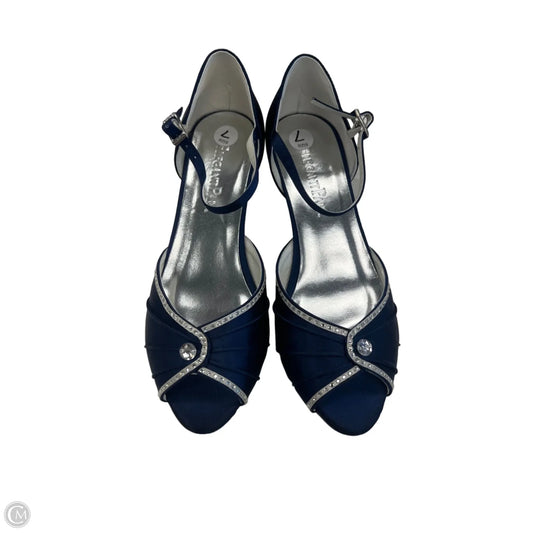 Sandals Heels Kitten By Clothes Mentor In Blue & Silver, Size: 7