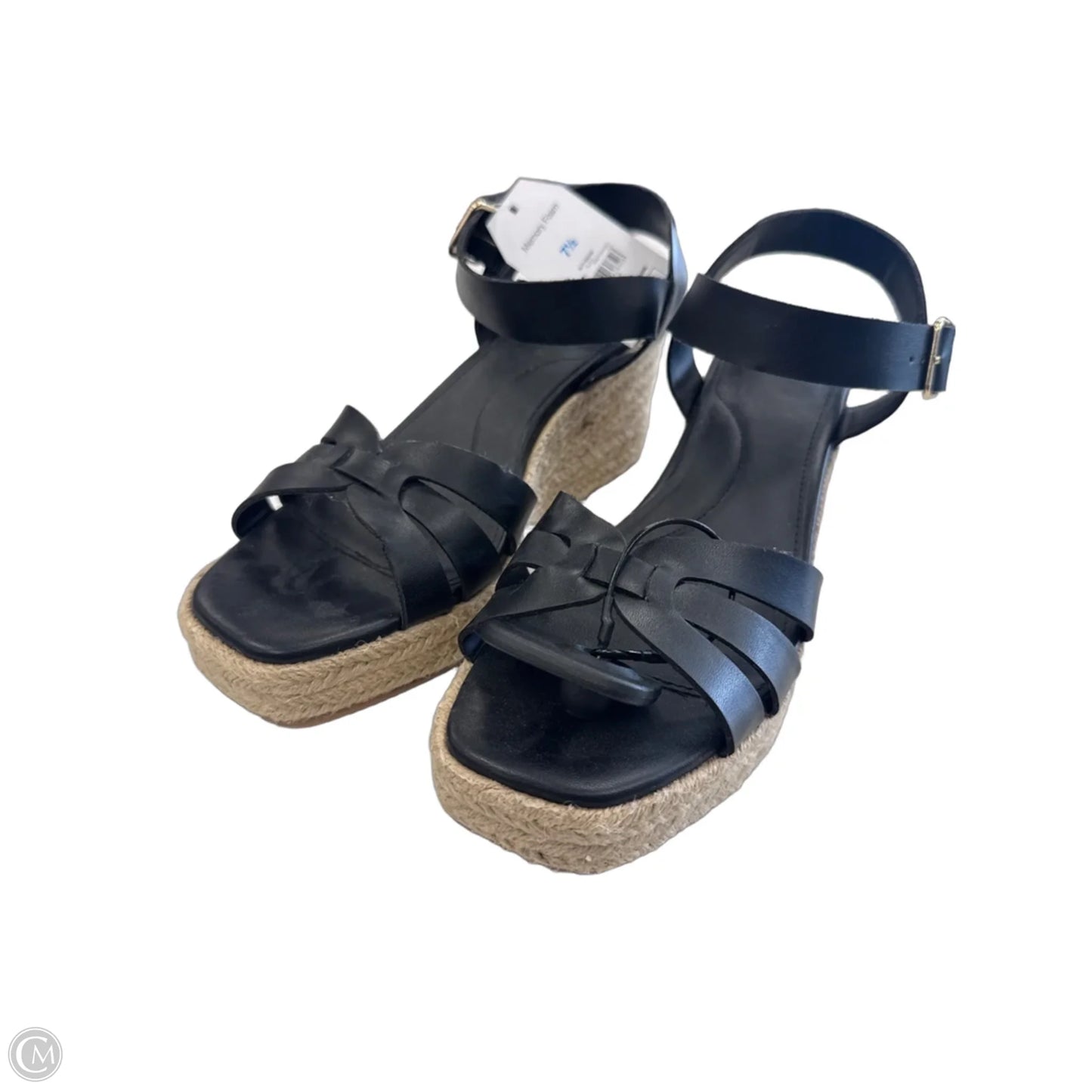 Sandals Heels Wedge By Time And Tru In Black & Cream, Size: 7.5