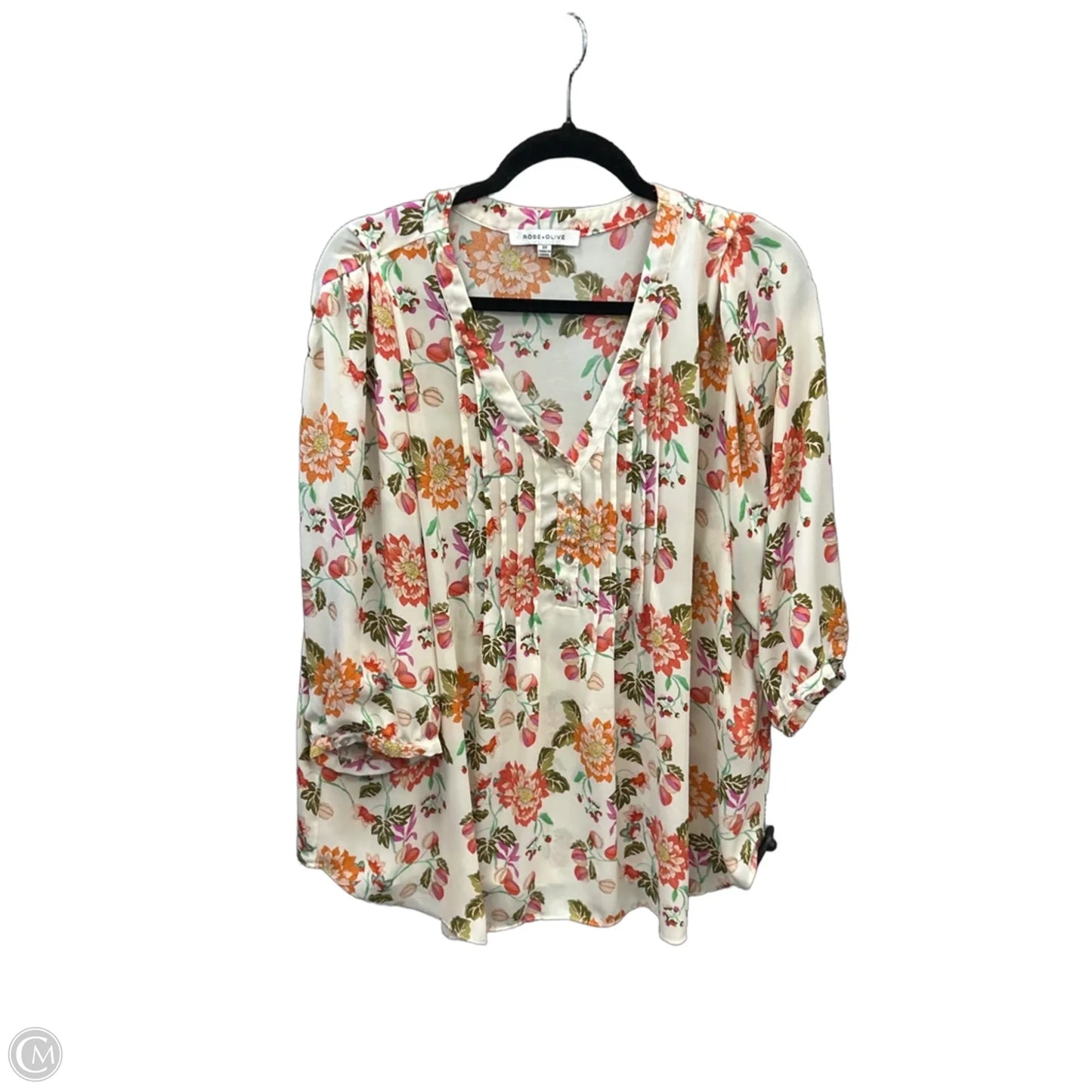 Blouse Long Sleeve By Rose And Olive In Floral Print, Size: 2x