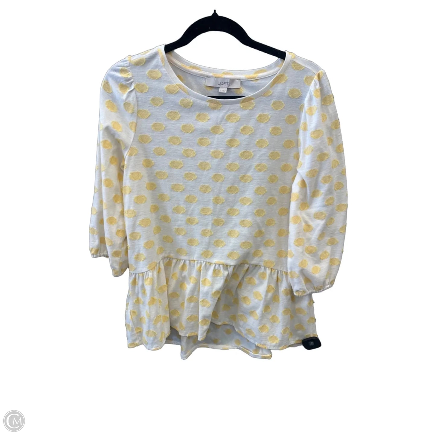 Top Long Sleeve By Loft In White & Yellow, Size: S