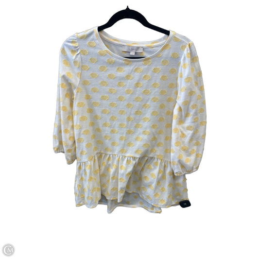 Top Long Sleeve By Loft In White & Yellow, Size: S