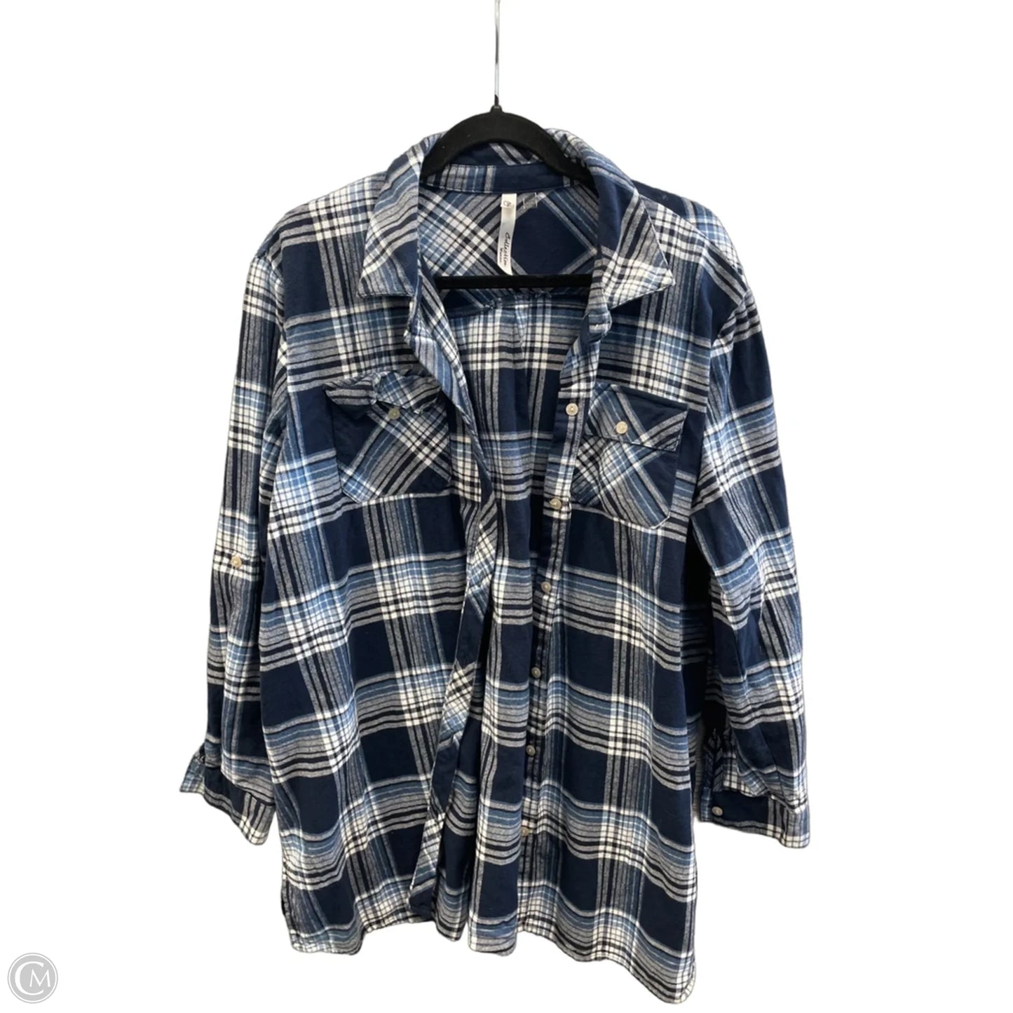 Top Long Sleeve By Ny Collection In Plaid Pattern, Size: 1x
