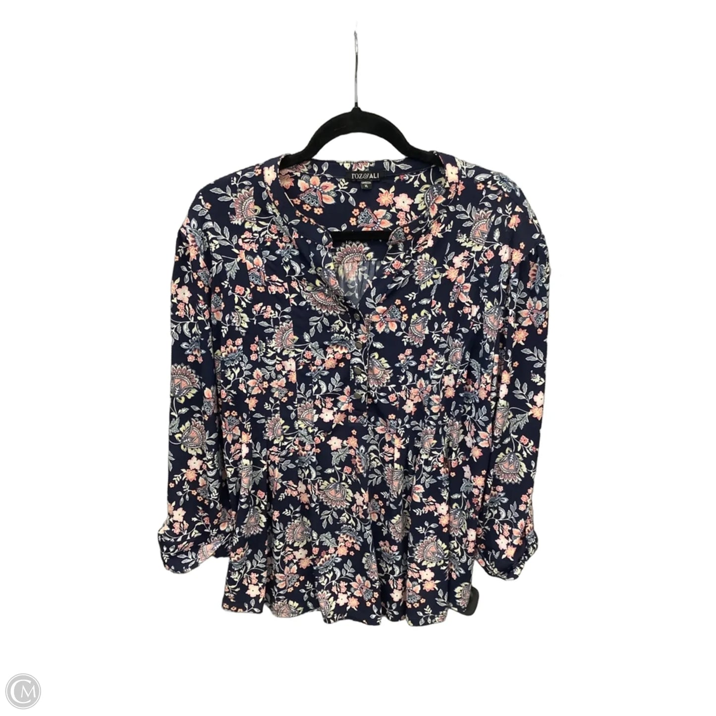 Top Long Sleeve By Roz And Ali In Blue, Size: Xl