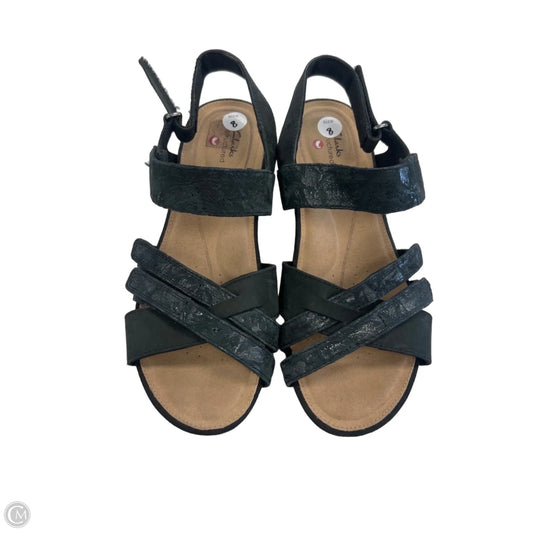 Sandals Heels Wedge By Clarks In Black & Brown, Size: 8