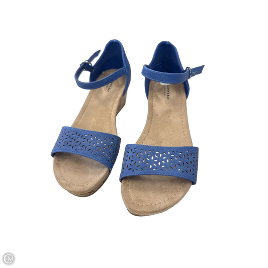 Sandals Heels Wedge By St Johns Bay In Blue & Brown, Size: 8
