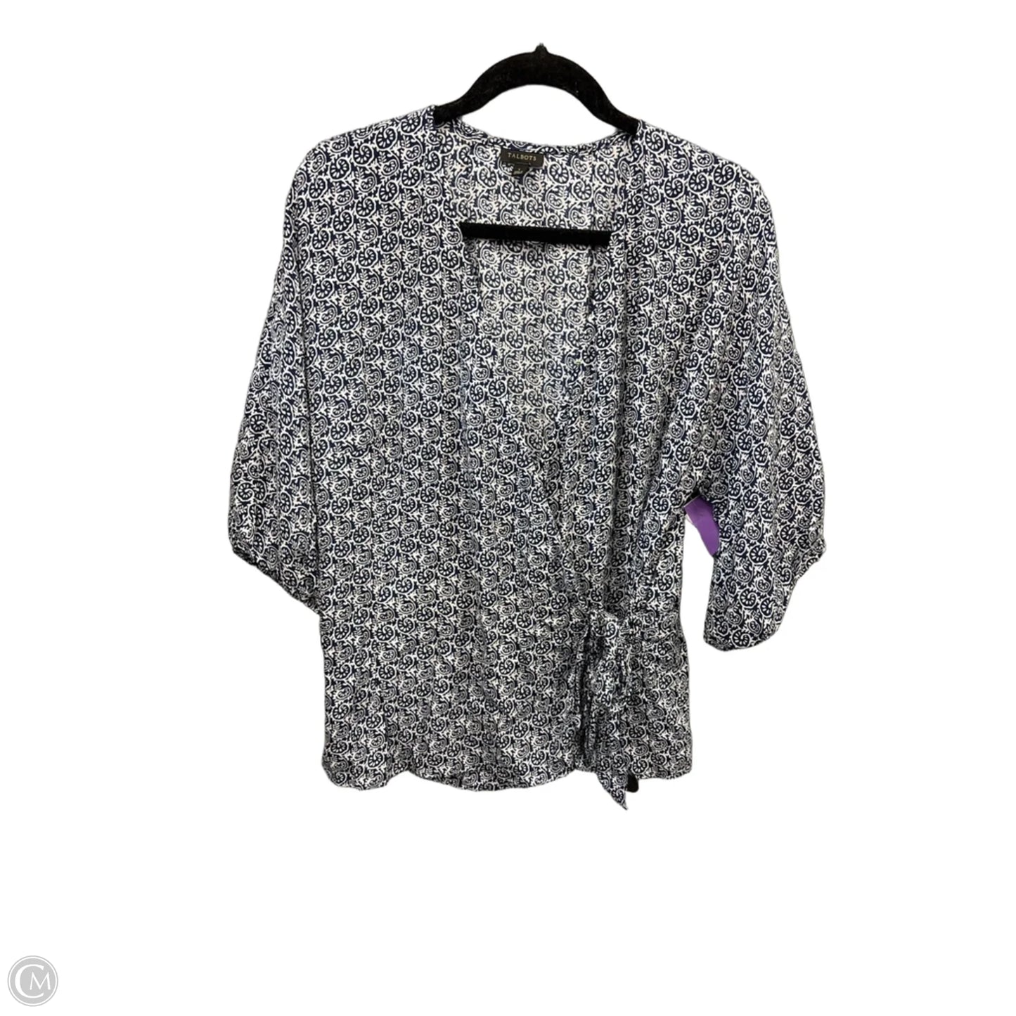 Blouse 3/4 Sleeve By Talbots In Blue & White, Size: L