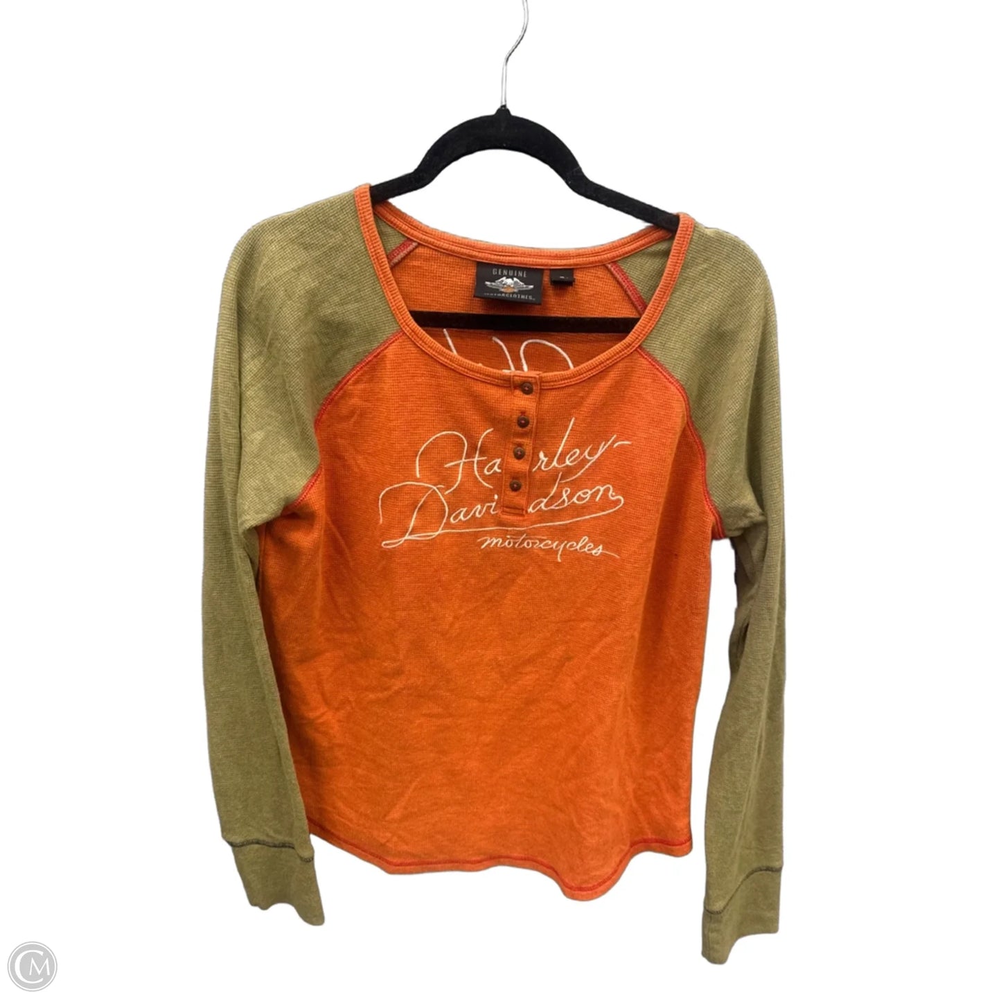 Top Long Sleeve By Harley Davidson In Green & Orange, Size: Xl