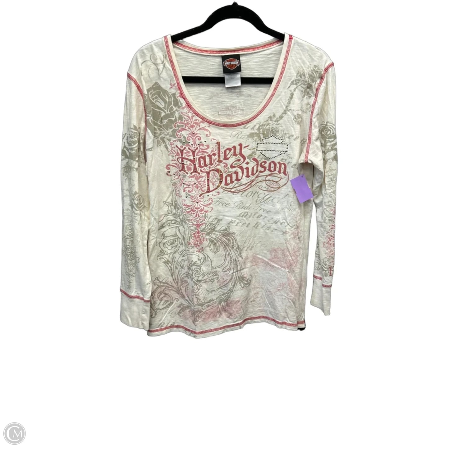 Top Long Sleeve By Harley Davidson In Cream & Red, Size: Xl
