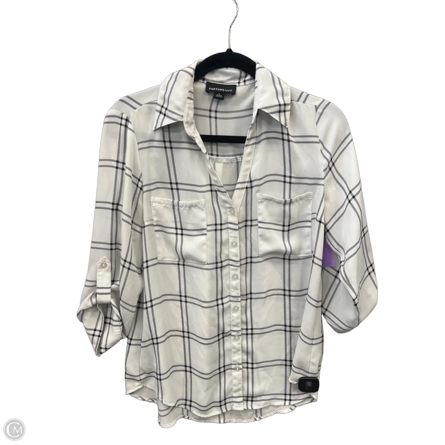 Top 3/4 Sleeve By Fortune & Ivy In Black & White, Size: S