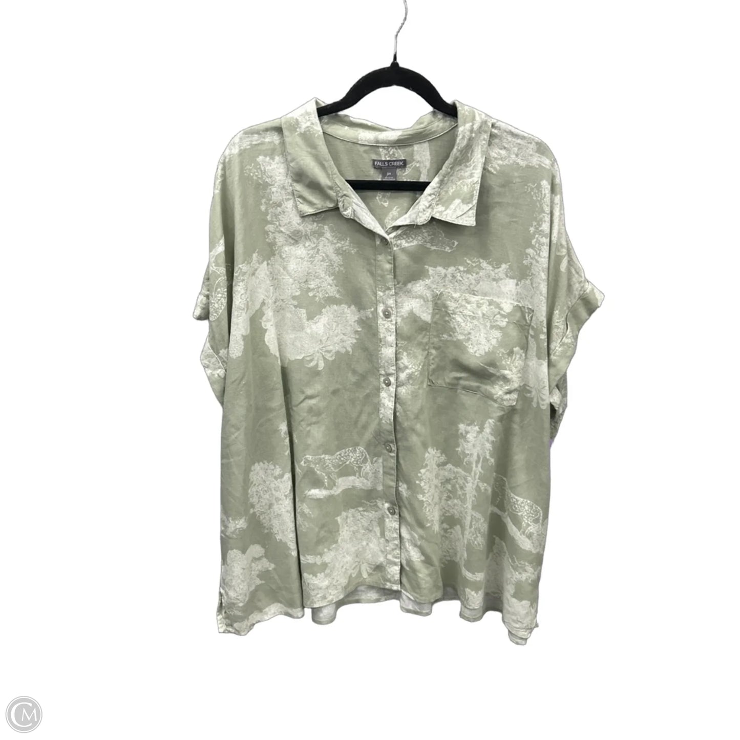 Top Short Sleeve By Falls Creek In Green & White, Size: 3x