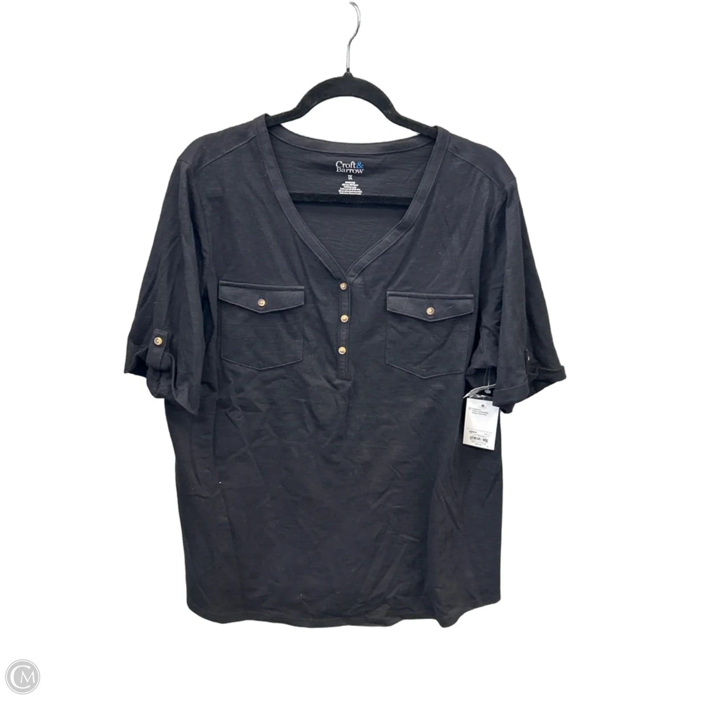 Top Short Sleeve By Croft And Barrow In Black, Size: 1x