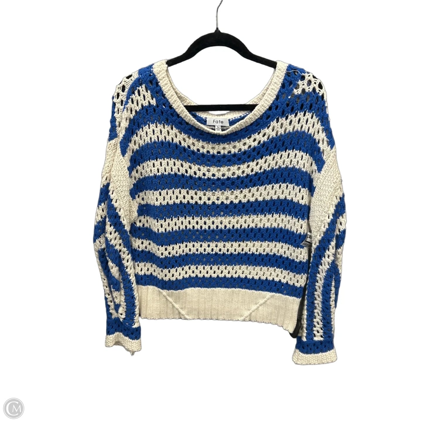 Sweater By Fate In Blue & Cream, Size: L