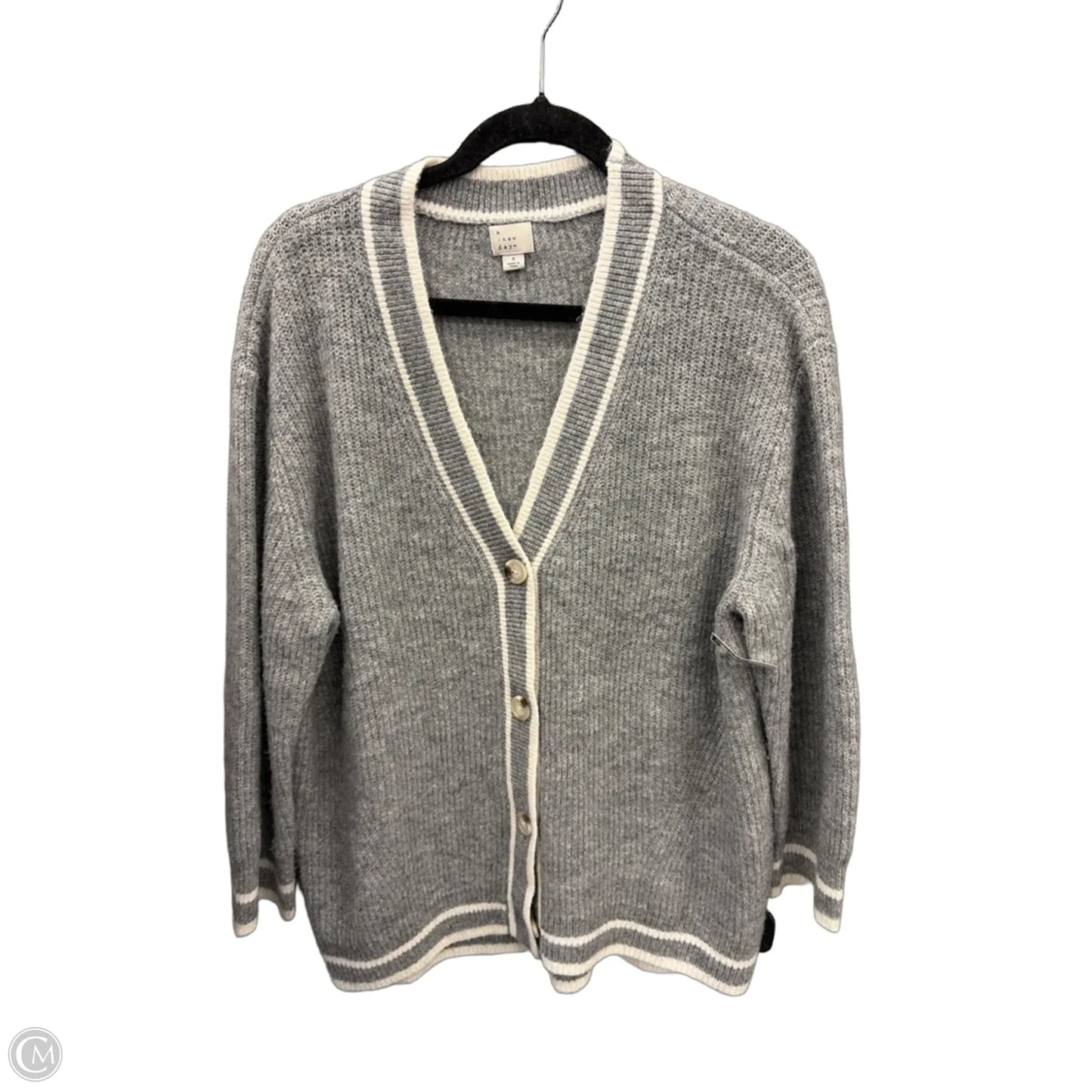Sweater Cardigan By A New Day In Grey & White, Size: S