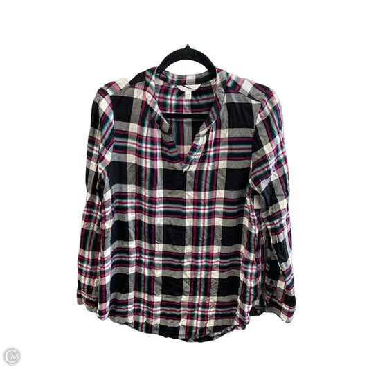 Top Long Sleeve By Time And Tru In Plaid Pattern, Size: S