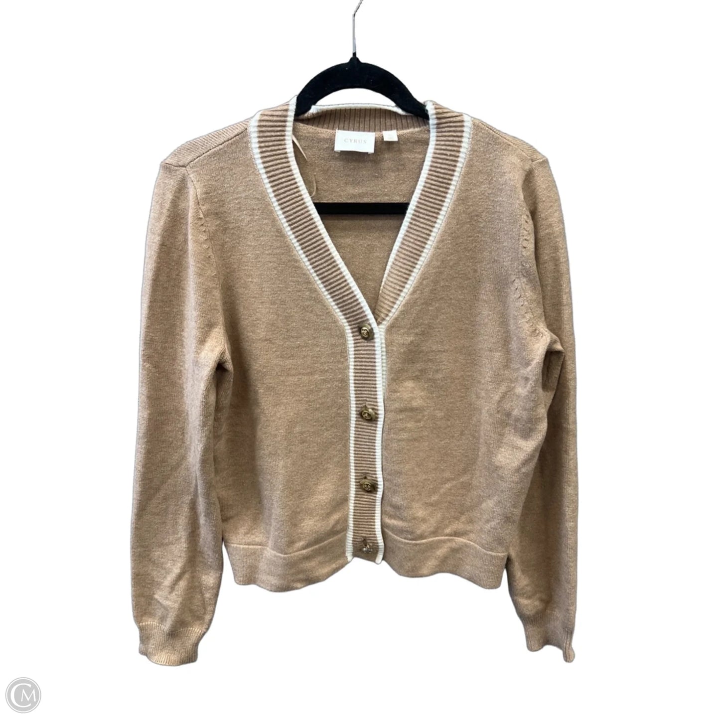 Sweater Cardigan By Cyrus In Brown & White, Size: M