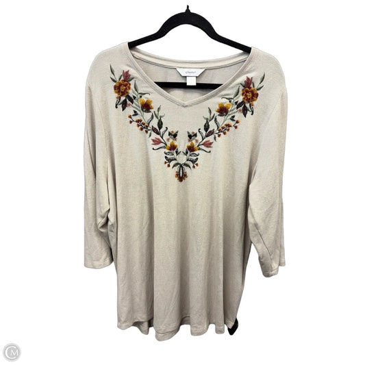 Top Long Sleeve By Cj Banks In Tan, Size: 2x