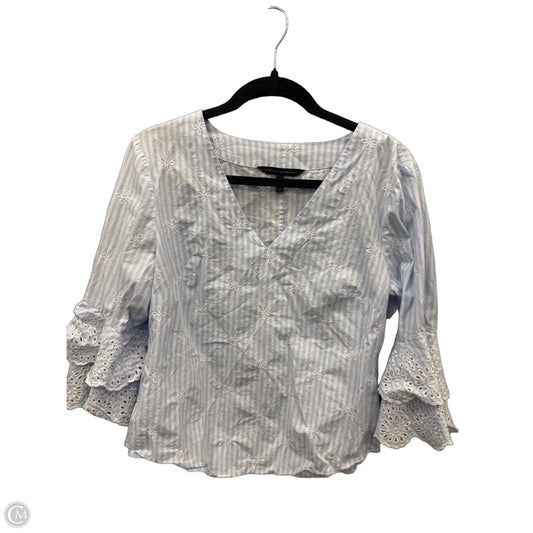 Top Long Sleeve By White House Black Market In Blue & White, Size: M