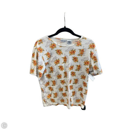 Top Short Sleeve By Cabin Creek In White & Yellow, Size: M