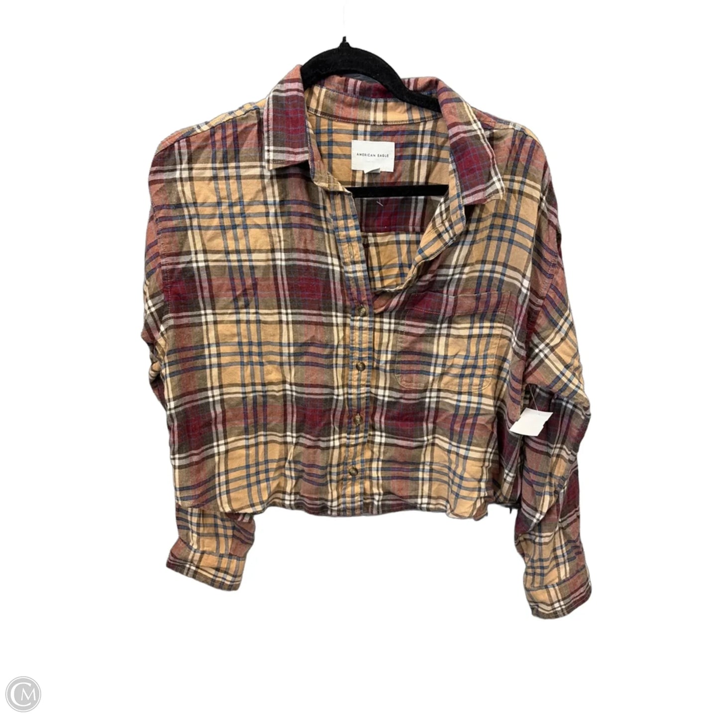 Top Long Sleeve By American Eagle In Plaid Pattern, Size: M