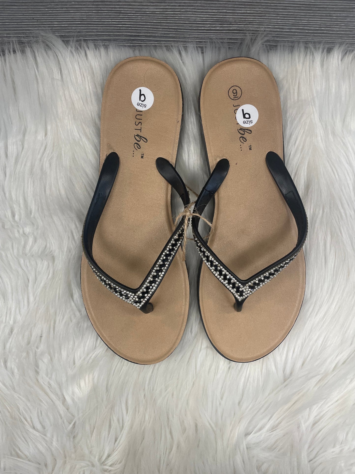 Black & Brown Sandals Flip Flops Just Be, Size 9