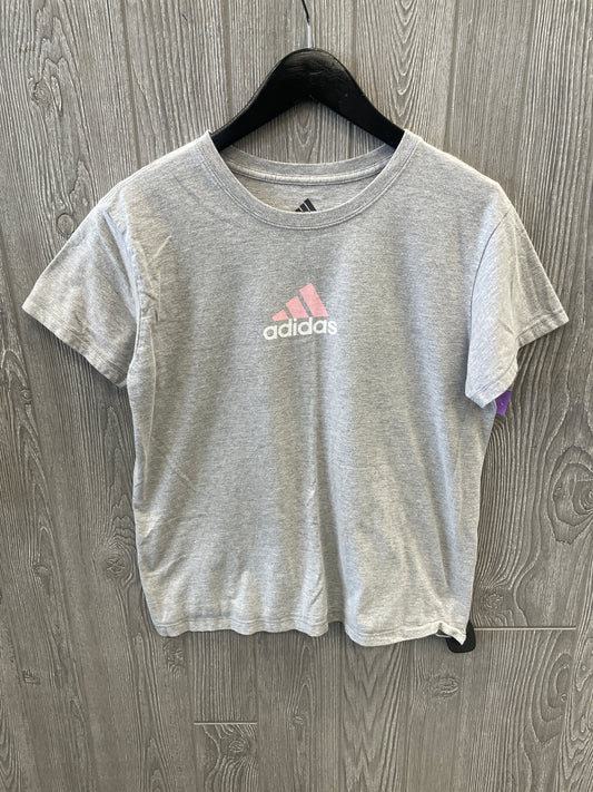 Athletic Top Short Sleeve By Adidas In Grey, Size: L